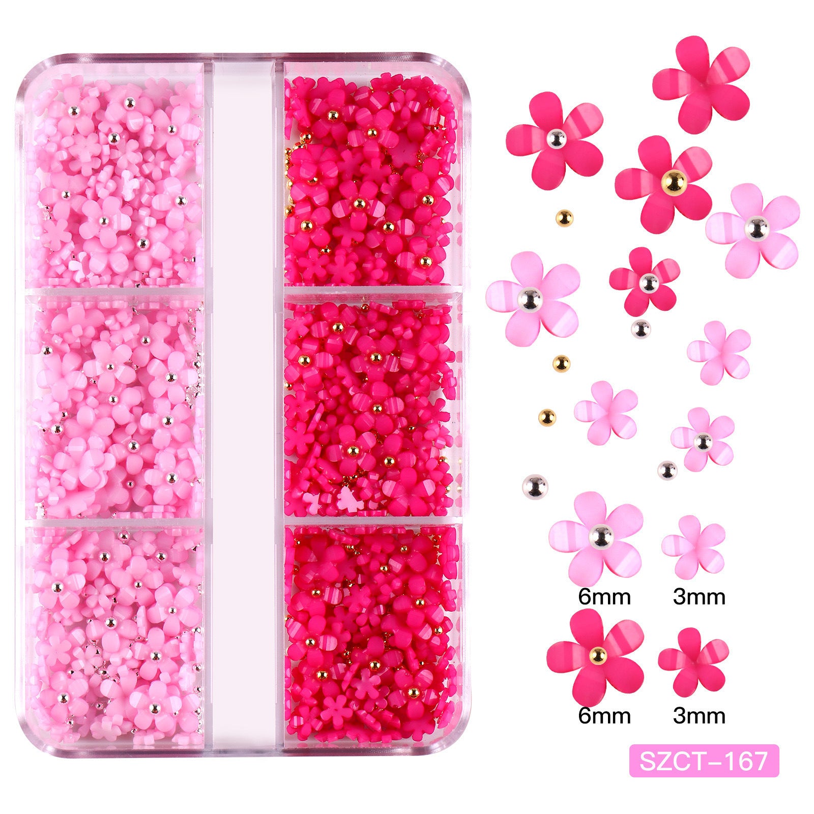 3D Flower Nail Charms, 4 Boxes 3D Acrylic Flower Nail Art Rhinestones White Pink Mixed Cherry Blossom Spring Gems Acrylic Nail Supplies with Pearls Manicure DIY Nail Decorations